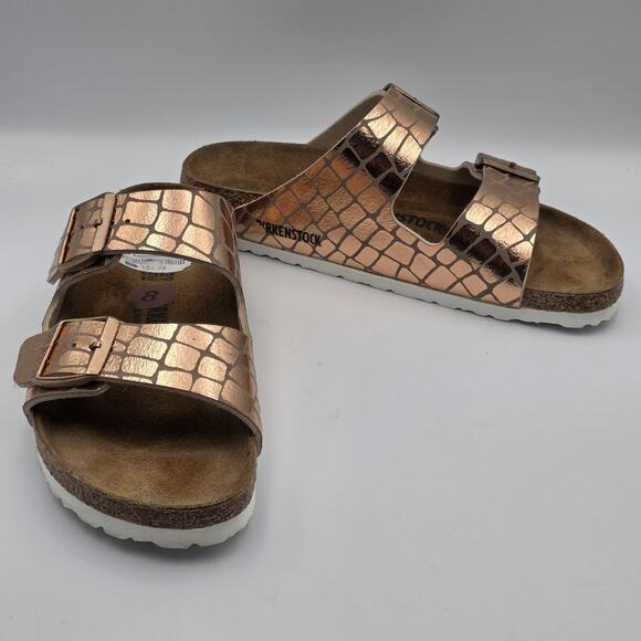 Birkenstock Arizona Gator Gleam Big Buckle Sandal in Copper SZ 39/8 - Picture 5 of 9